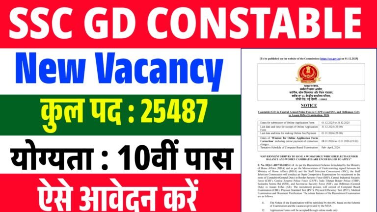 SSC GD Constable Recruitment 2026 : 25,487 Post Online Apply, Eligibility, Last Date