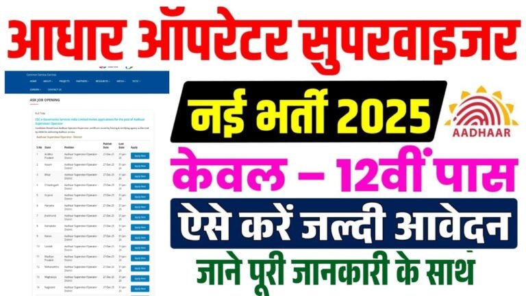 CSC Aadhaar Supervisor Vacancy 2026 – 23 राज्यों में Aadhaar Supervisor Operator की बंपर भर्ती