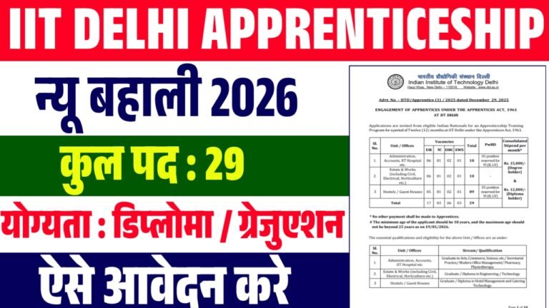 IIT Delhi Apprentices Recruitment 2026 : Notification out For 29 Posts Full Details Here