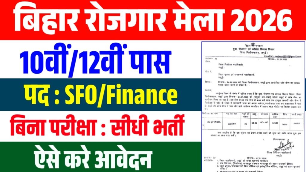 Bihar Rojgar Mela SFO Finance Vacancy 2026