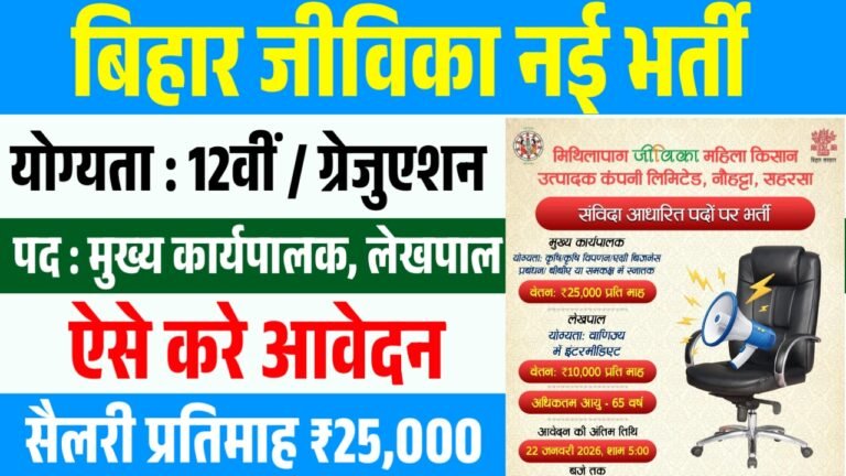 Bihar Jeevika Vacancy 2026 : बिहार जीविका में आई नई भर्ती 12वीं पास करें आवेदन Full Details Here