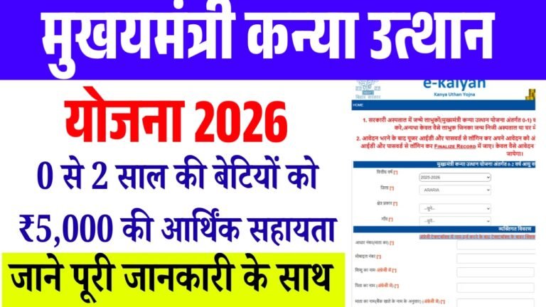 Mukhyamantri Kanya Utthan Yojana 2026 Apply Online : 0 से 2 साल की बेटियों को ₹5,000 की आर्थिक सहायता
