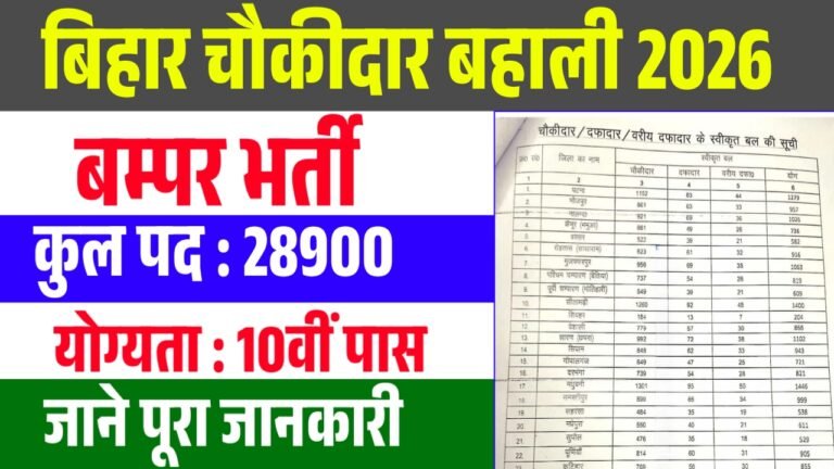 Bihar Chaukidar Vacancy 2026 : बिहार चौकीदार के पदों पर नई भर्ती 10वीं पास करे आवेदन