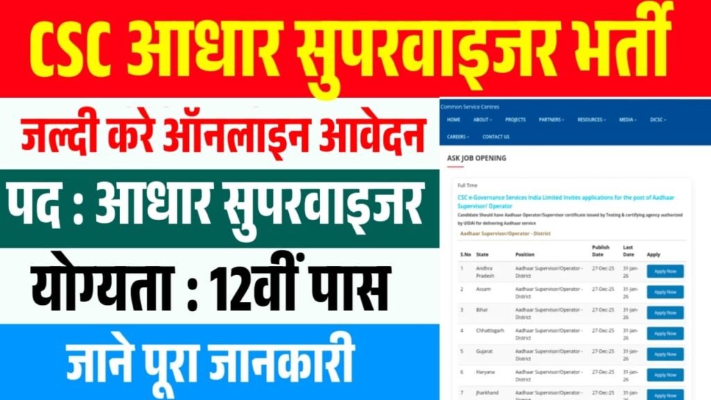 Aadhaar Supervisor Vacancy 2026