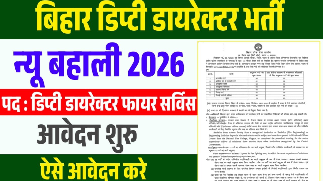 BPSC Deputy Director Fire Service Recruitment 2026 : आवेदन प्रक्रिया, योग्यता और सैलरी डिटेल जाने पूरी जानकारी