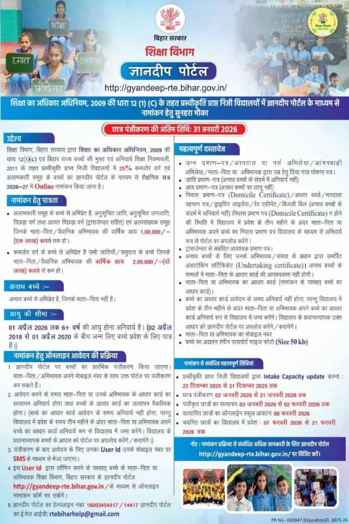 Gyandeep Portal Online Registration 2026 : प्राइवेट स्कूलों में Free Admission का सुनहरा मौका 3 photo 2026 01 03 10 30 52 min