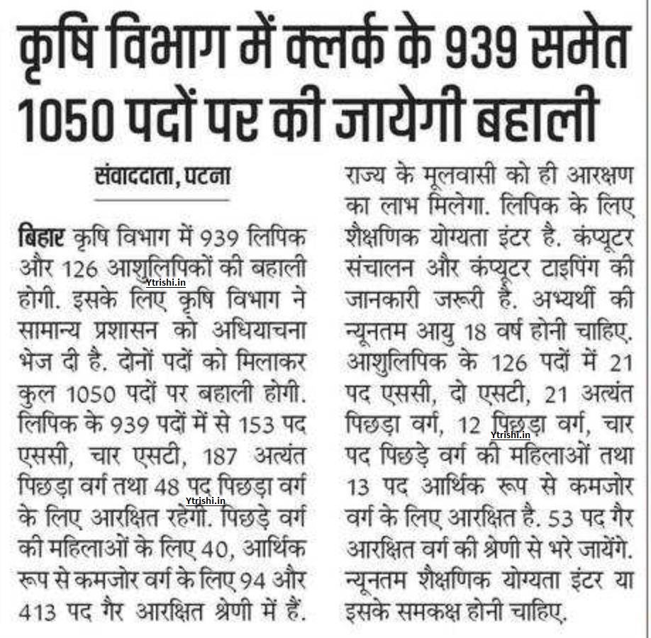Bihar Krishi Vibhag Bharti 2026 : बिहार कृषि विभाग में क्लर्क और स्टेनोग्राफर के पदों पर बंपर भर्ती - जल्दी देखे पूरी जानकारी 3 Bihar Krishi Vibhag Bharti 2026