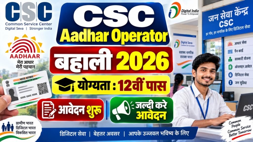 CSC Aadhaar Supervisor Operator Recruitment 2026