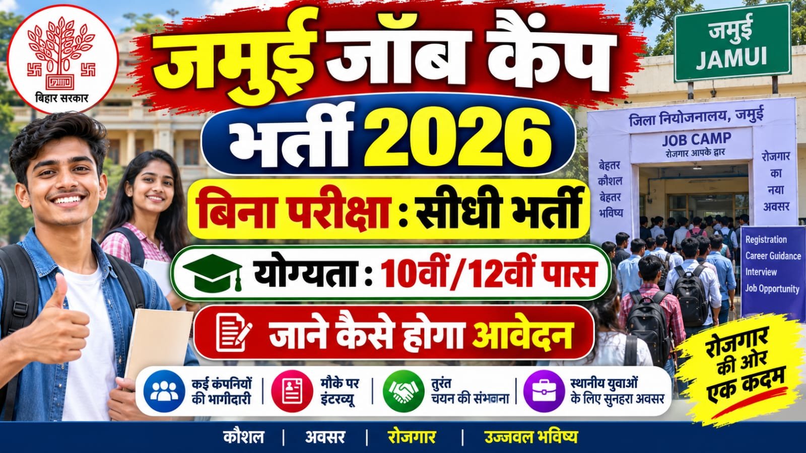 Jamui Job Camp 2026: जमुई में 10वीं/12वीं पास के लिए नौकरी का सुनहरा मौका, Merchant Executive और Team Leader पद पर भर्ती