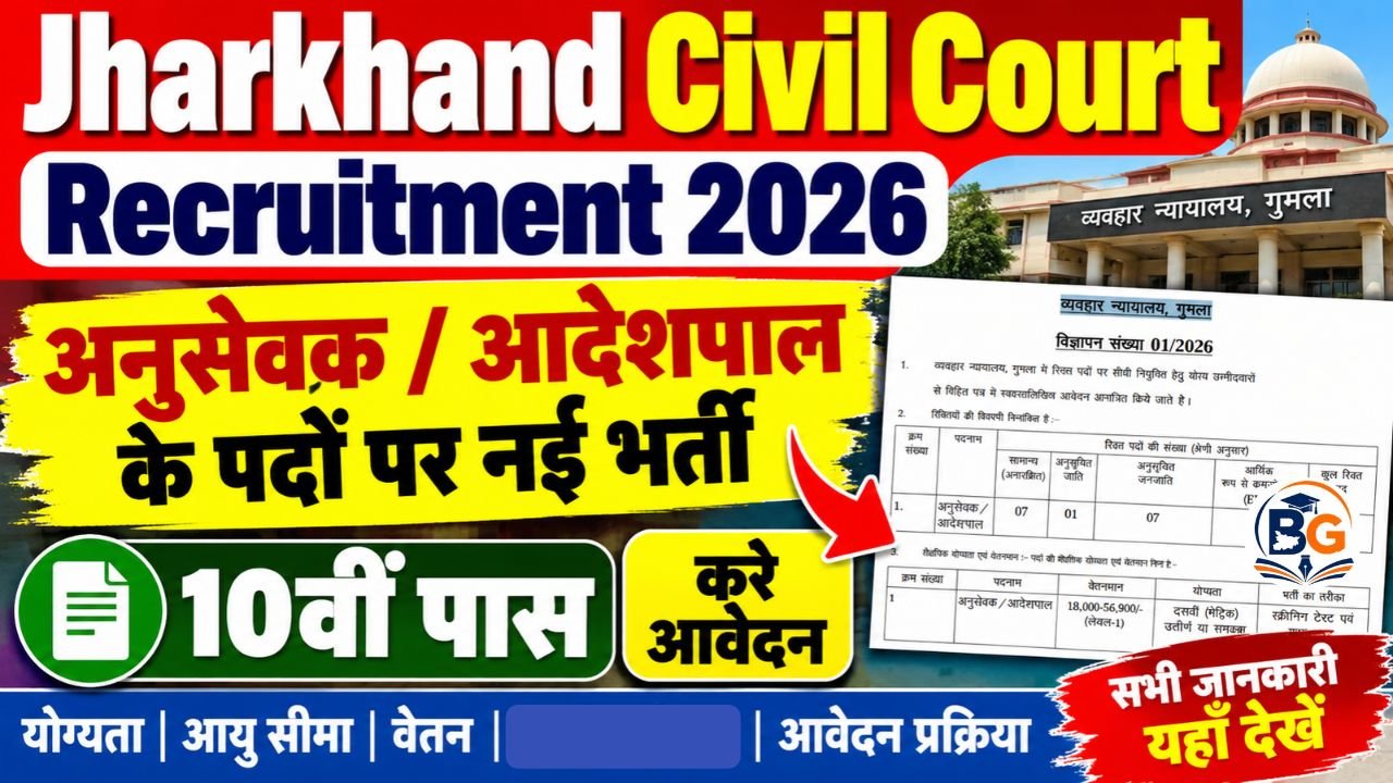 Jharkhand Civil Court Recruitment 2026 : सिविल कोर्ट में आई अनुसेवक / आदेशपाल के पदों पर नई भर्ती, 10वीं पास करे आवेदन