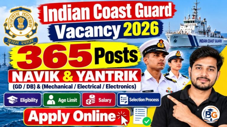 Indian Coast Guard Vacancy 2026: 365 Posts, Eligibility, Age Limit, Salary & Apply Online