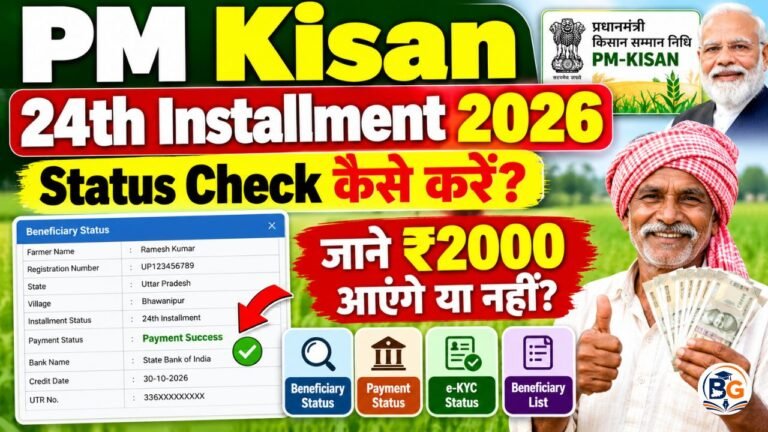 PM Kisan 24th Installment Status Check 2026 : PM Kisan 24वीं किस्त का Status Check करें, जानें ₹2000 आएंगे या नहीं