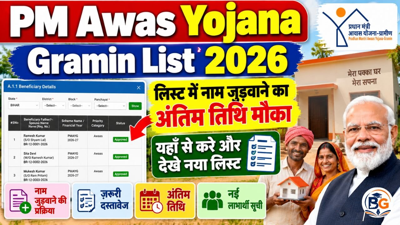 PM Awas Yojana Gramin List 2026 : पीएम आवास योजना लिस्ट में नाम जुड़वाने का अंतिम तिथि मौका – ऐसे जुड़वाये लिस्ट में अपना नाम