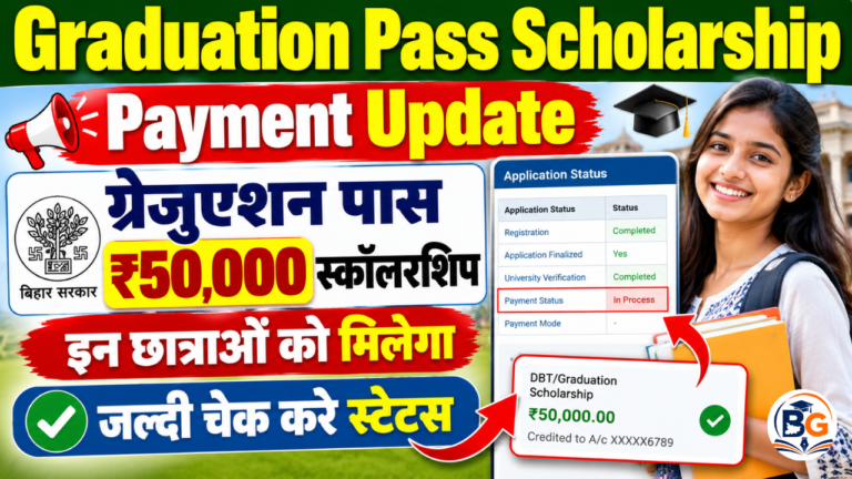 Graduation Pass scholarship Payment Update : ग्रेजुएशन पास 50,000 स्कॉलरशिप इन छात्राओं को मिलेगा, जल्दी चेक करे स्टेटस