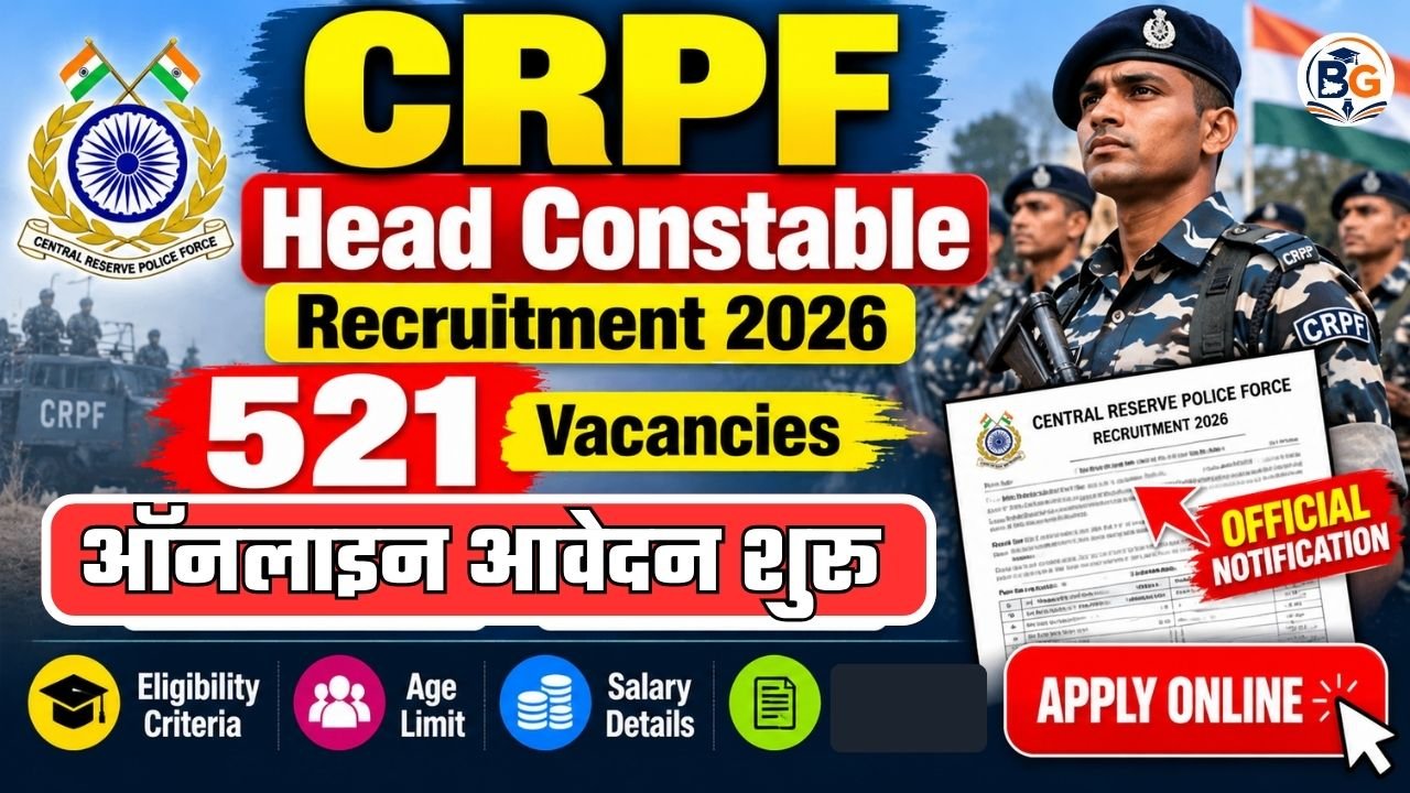 CRPF Head Constable Recruitment 2026: 521 Vacancies, Eligibility and Apply Online
